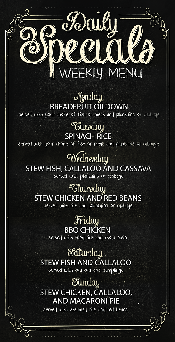 Limin's Cafe Caribe daily specials menu board